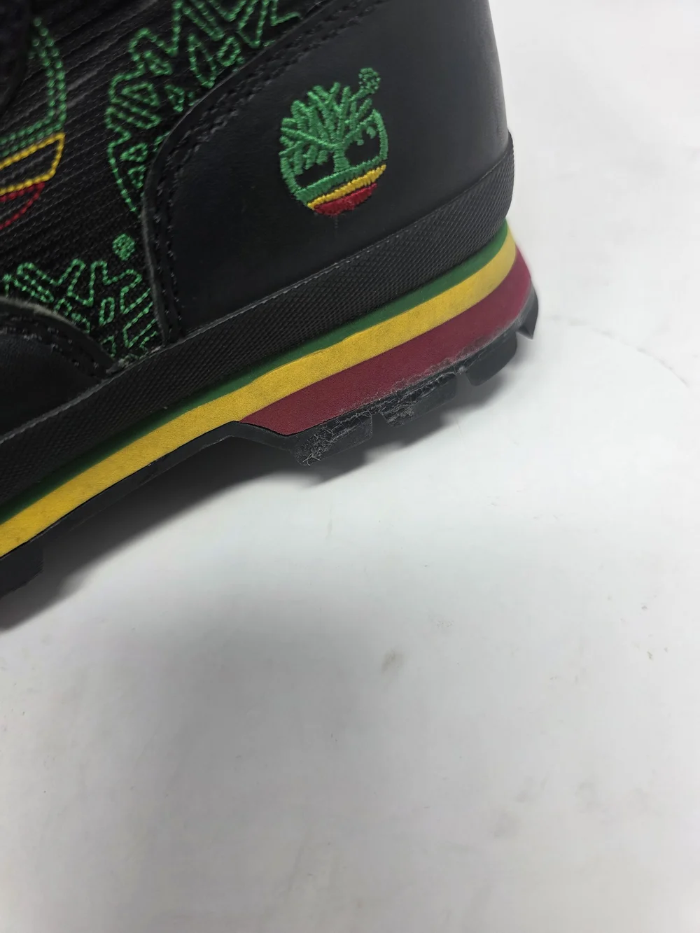 Vintage Timberland Euro Hiker Boots Mens 8.5 M Rasta Reggae Black Leather 9688